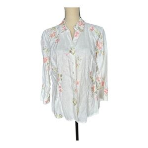 Vintage White Cream 3/4 Sleeve Button Down Shirt Size XL